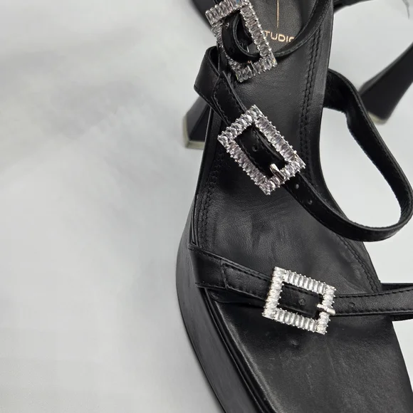 BLACK SUEDE STUDIO EU 37.5 Amarie Napa Crystal Buckle Platform